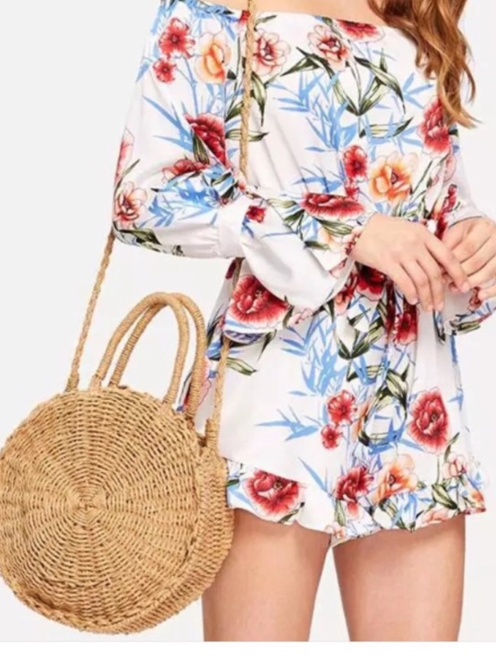 Round Woven Straw Tote Bag - Natural